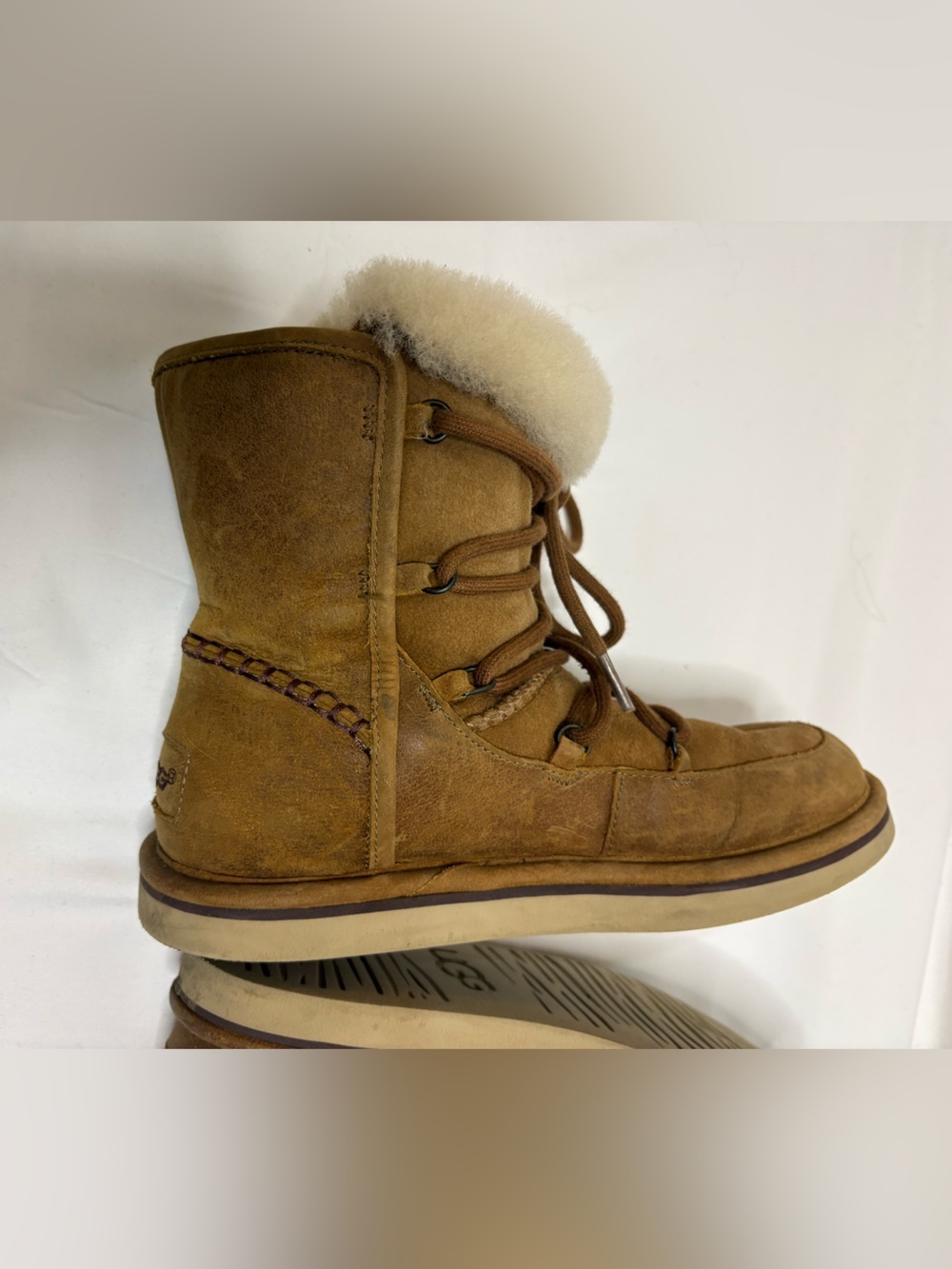 UGG Women’s 8 Lodge Chestnut Lace Up Suede Boots Cozy Winter Cabincore - Picture 8 of 12